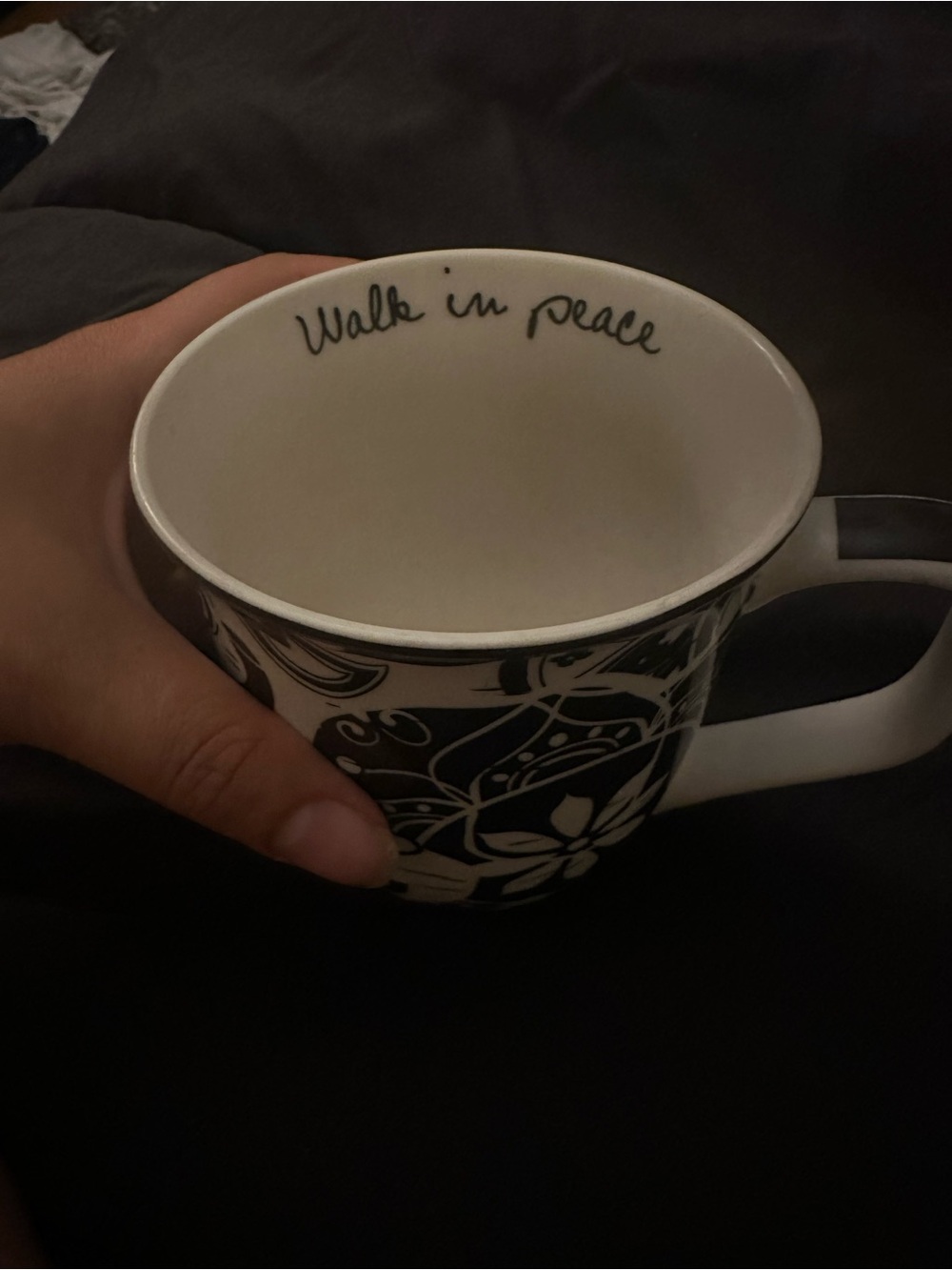 Walk in Peace Black & White Floral Karma Ceramic Mug